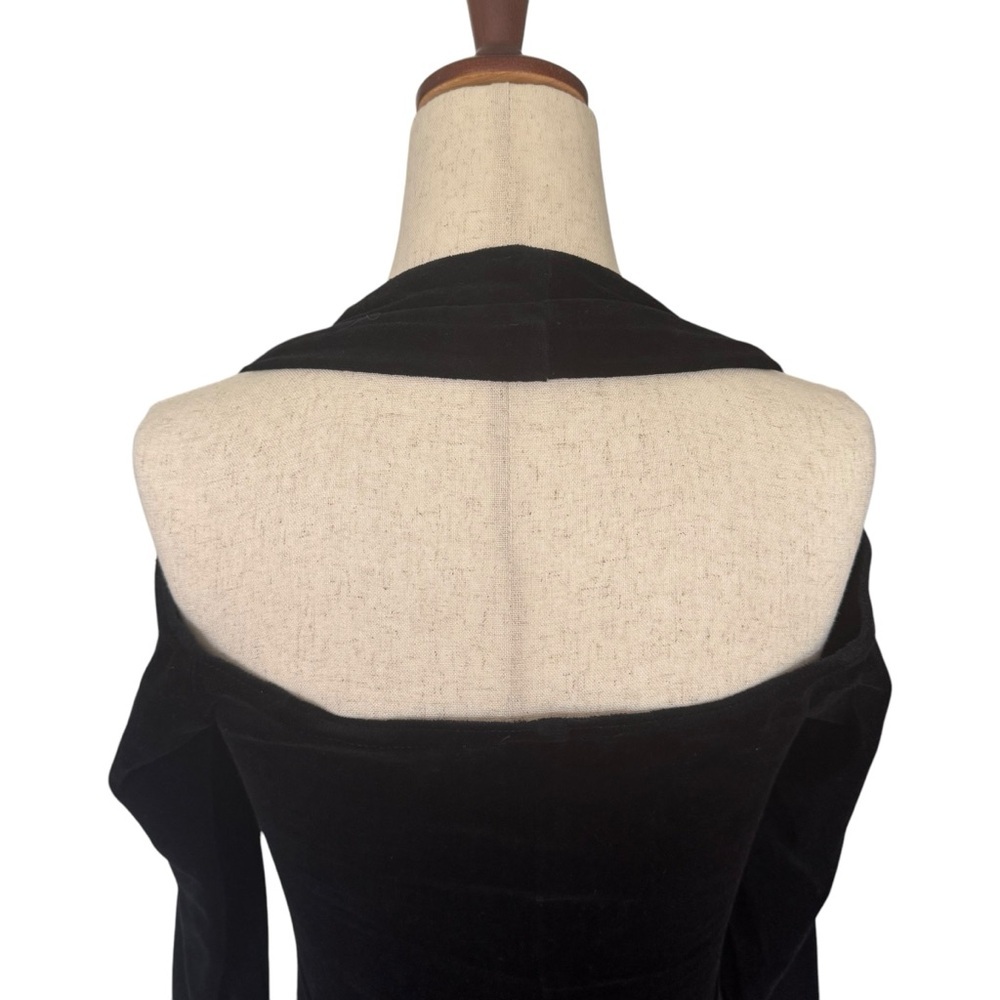 Vintage 90s YES Black Velvet Velour Bodycon Cutout Halter Mini Dress Club Goth - Picture 7 of 9